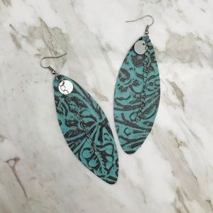 Genuine leather tear drop earring